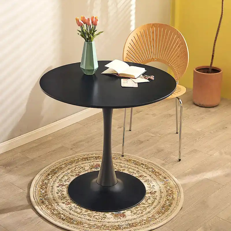 Tavolo da pranzo rotondo bianco/nero, base a tulipano, 2-4 posti