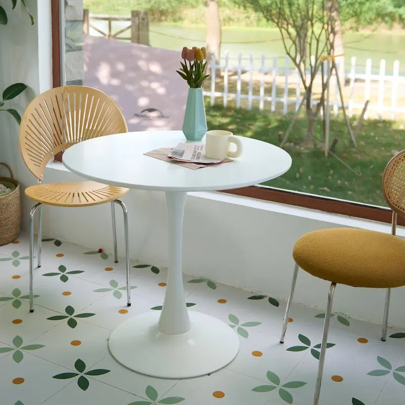 Tavolo da pranzo rotondo bianco/nero, base a tulipano, 2-4 posti