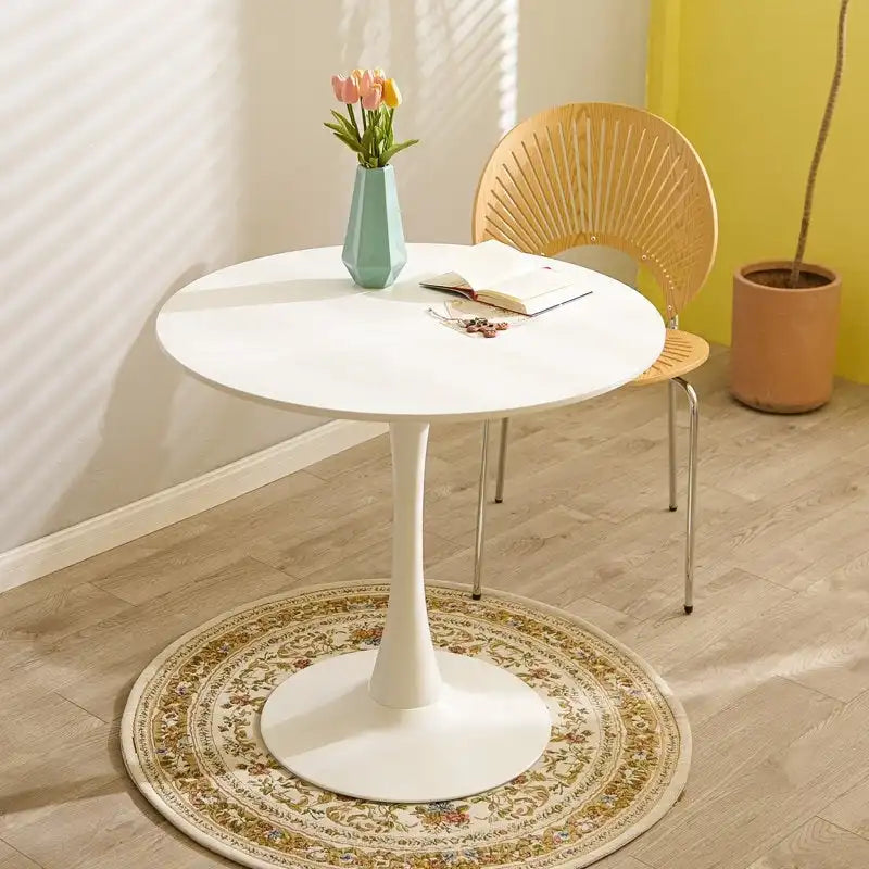 Tavolo da pranzo rotondo bianco/nero, base a tulipano, 2-4 posti