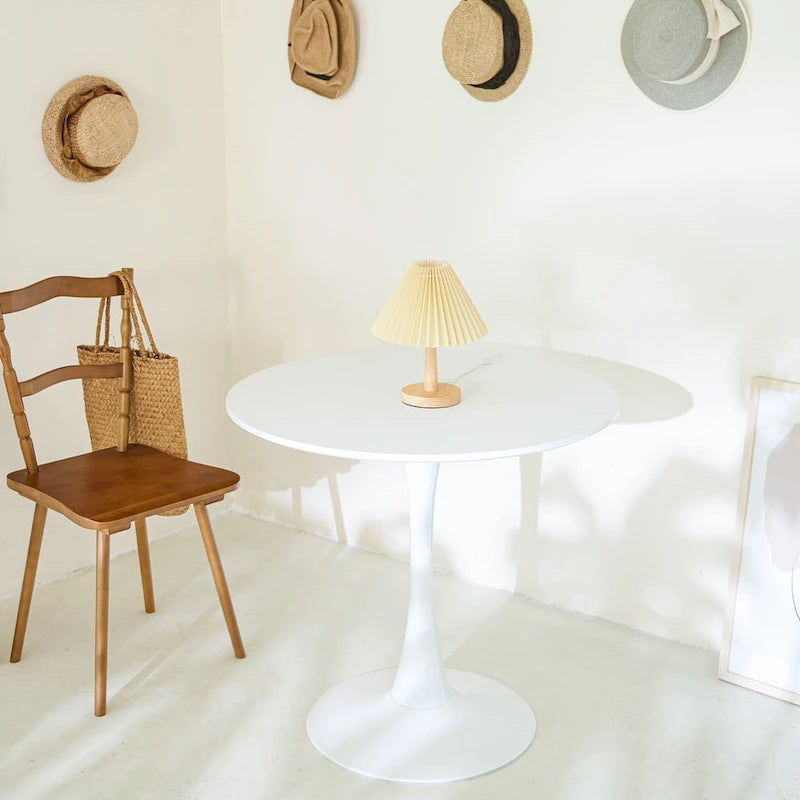 Tavolo da pranzo rotondo bianco/nero, base a tulipano, 2-4 posti