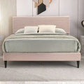 Letto a piattaforma Queen imbottito con testiera – Rosa / Crema / Grigio