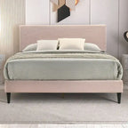 Letto a piattaforma Queen imbottito con testiera – Rosa / Crema / Grigio
