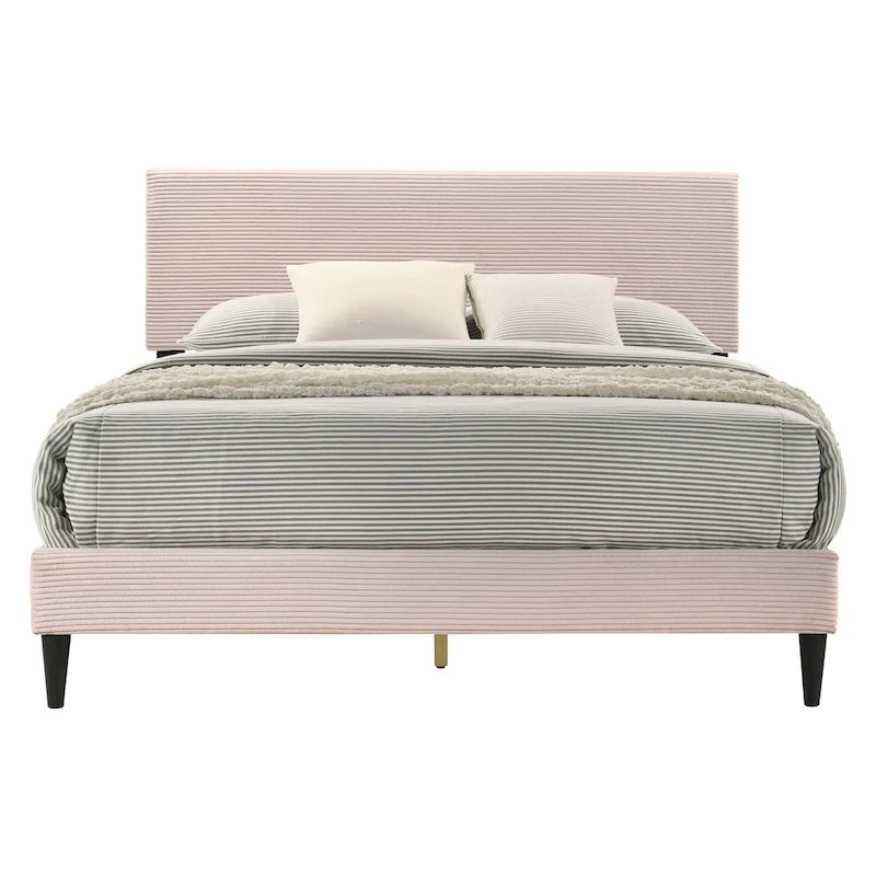 Letto a piattaforma Queen imbottito con testiera – Rosa / Crema / Grigio