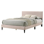 Letto a piattaforma Queen imbottito con testiera – Rosa / Crema / Grigio
