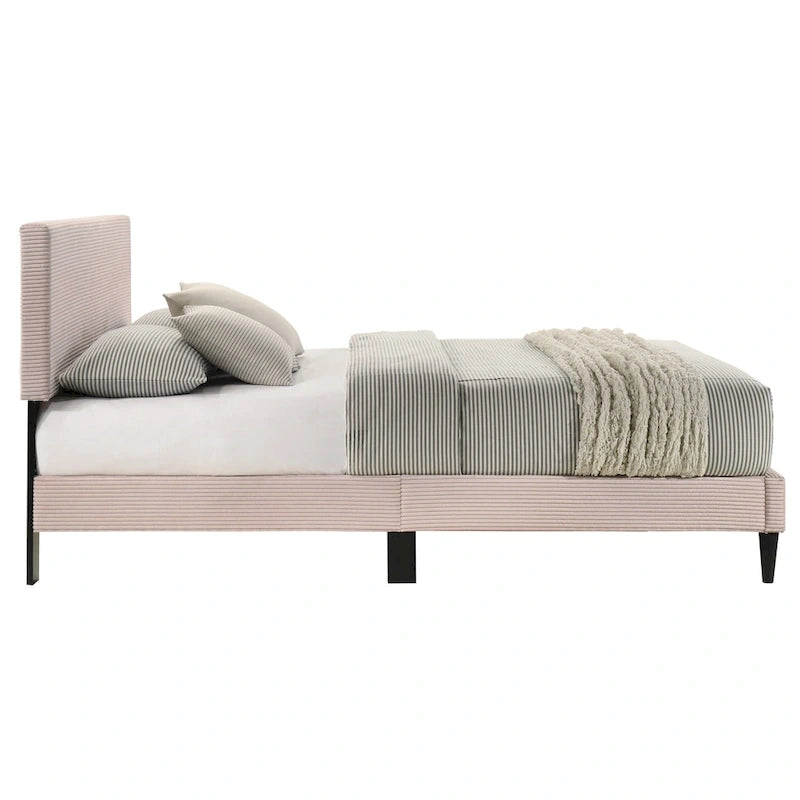 Letto a piattaforma Queen imbottito con testiera – Rosa / Crema / Grigio