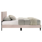 Letto a piattaforma Queen imbottito con testiera – Rosa / Crema / Grigio