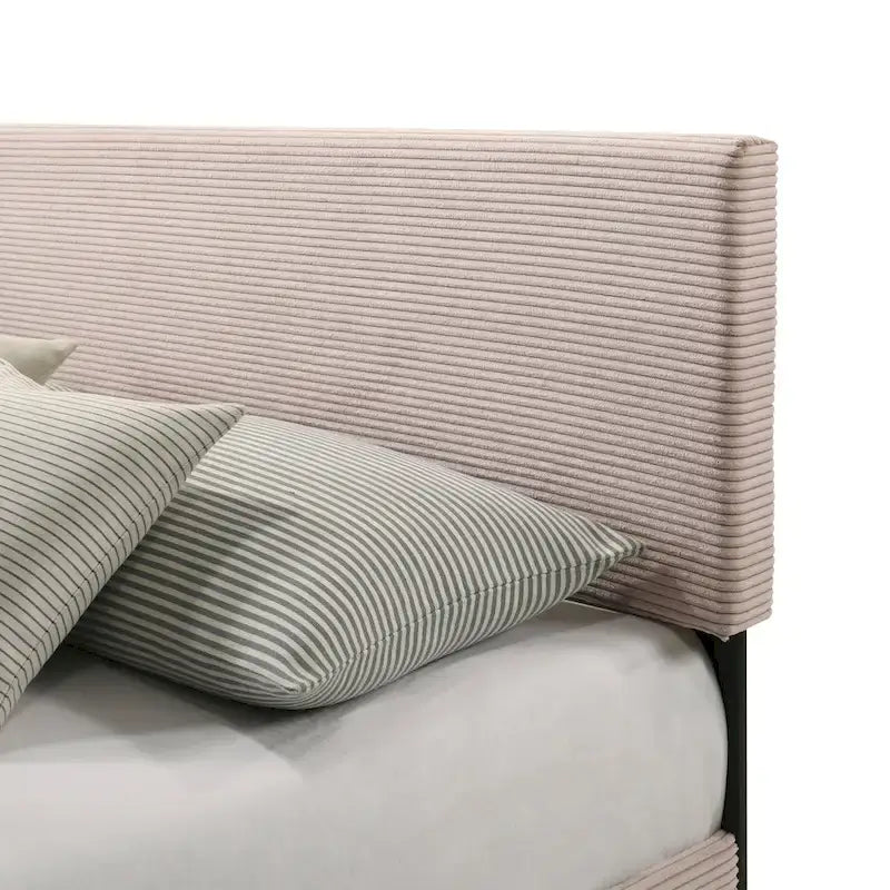 Letto a piattaforma Queen imbottito con testiera – Rosa / Crema / Grigio