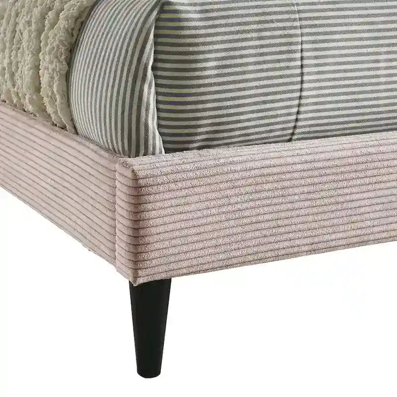 Letto a piattaforma Queen imbottito con testiera – Rosa / Crema / Grigio