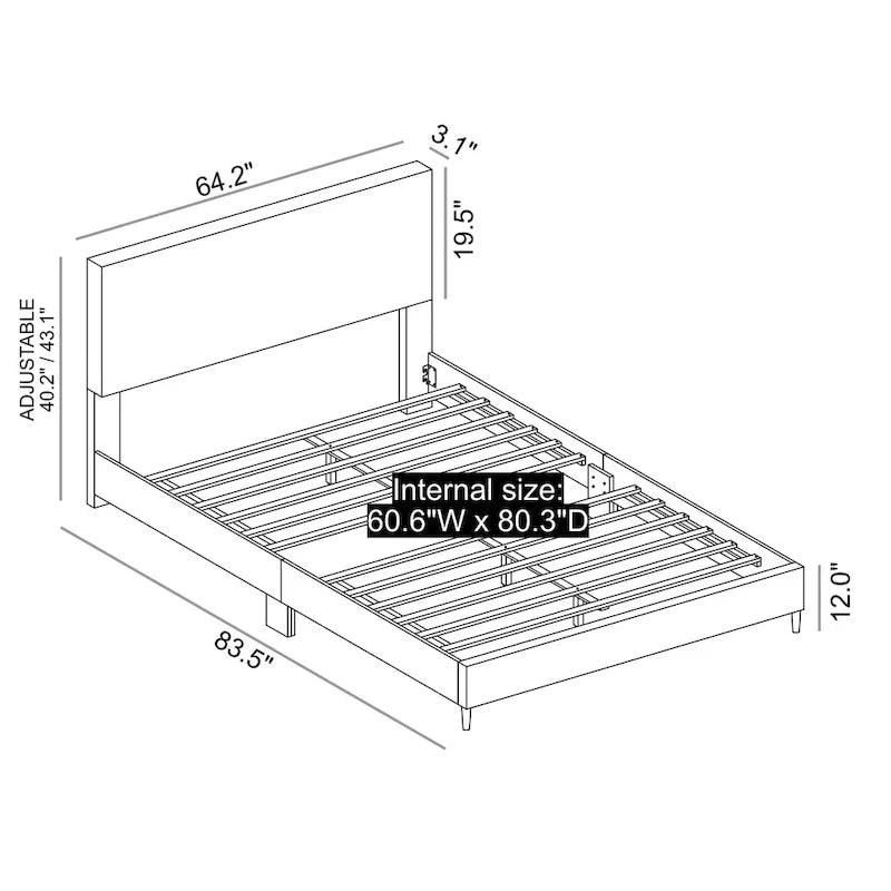 Letto a piattaforma Queen imbottito con testiera – Rosa / Crema / Grigio