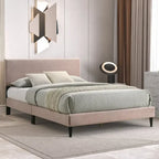Letto a piattaforma Queen imbottito con testiera – Rosa / Crema / Grigio