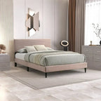 Letto a piattaforma Queen imbottito con testiera – Rosa / Crema / Grigio