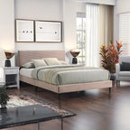 Letto a piattaforma Queen imbottito con testiera – Rosa / Crema / Grigio