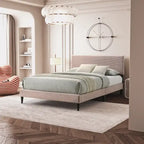Letto a piattaforma Queen imbottito con testiera – Rosa / Crema / Grigio