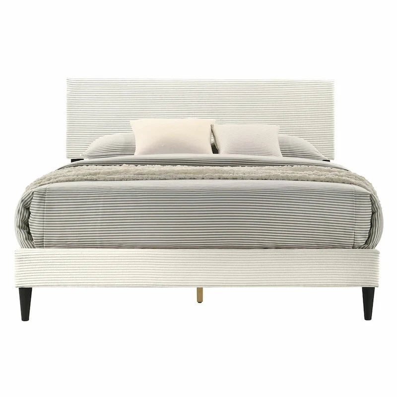 Letto a piattaforma Queen imbottito con testiera – Rosa / Crema / Grigio