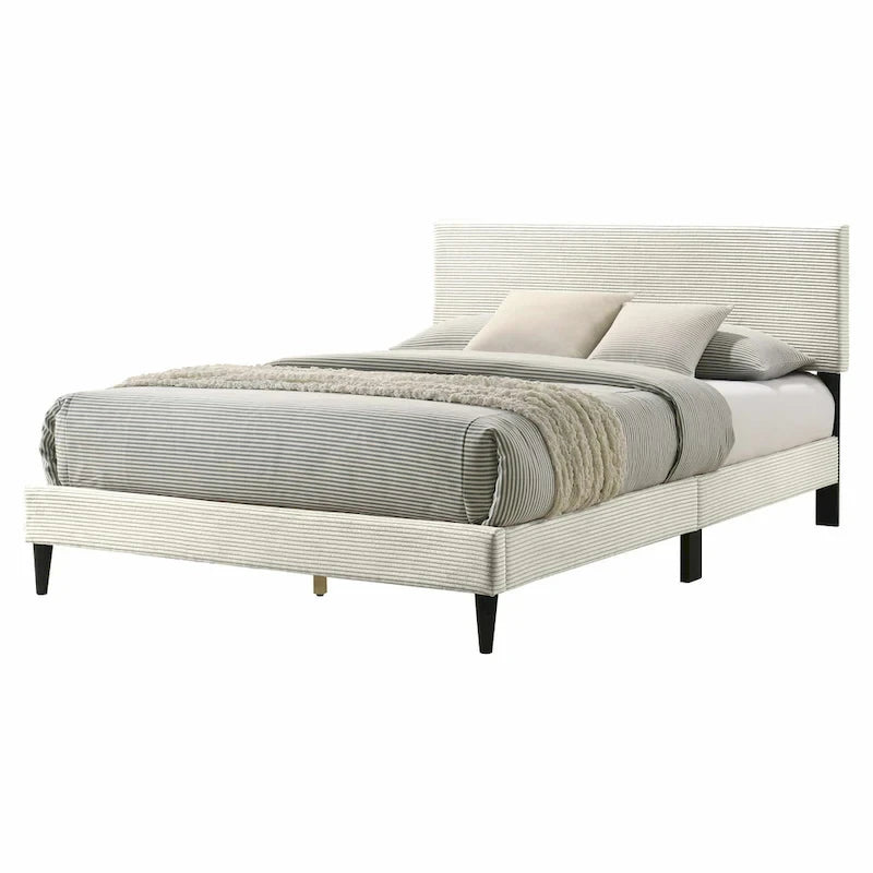 Letto a piattaforma Queen imbottito con testiera – Rosa / Crema / Grigio