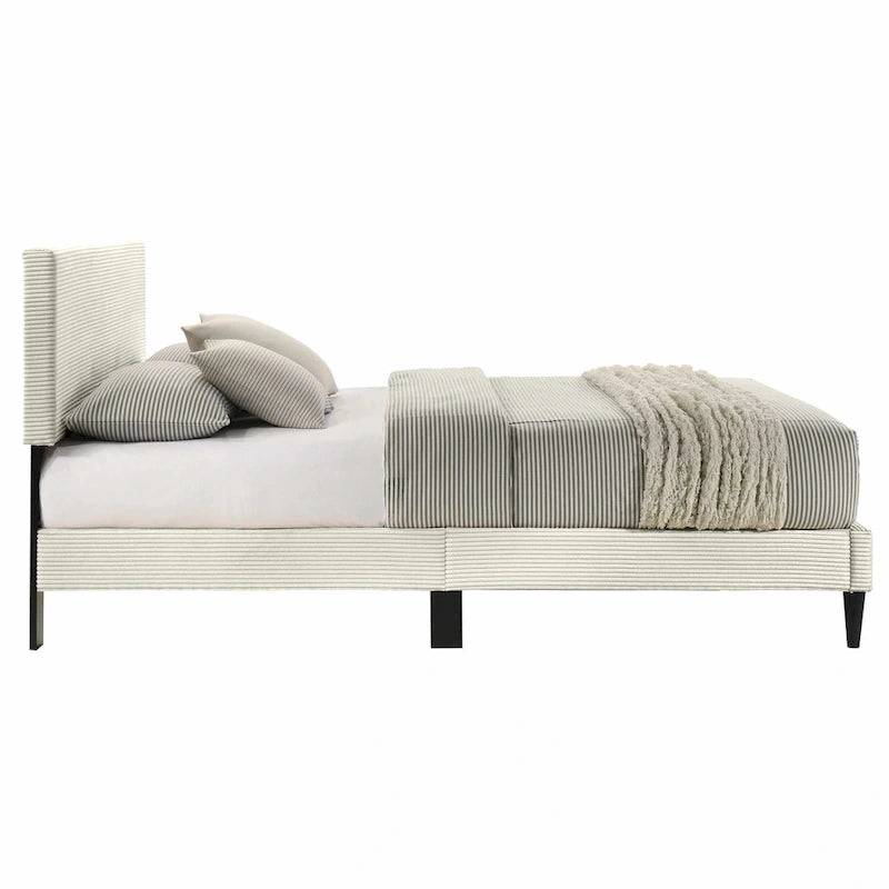 Letto a piattaforma Queen imbottito con testiera – Rosa / Crema / Grigio