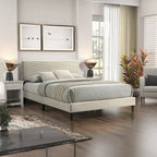 Letto a piattaforma Queen imbottito con testiera – Rosa / Crema / Grigio