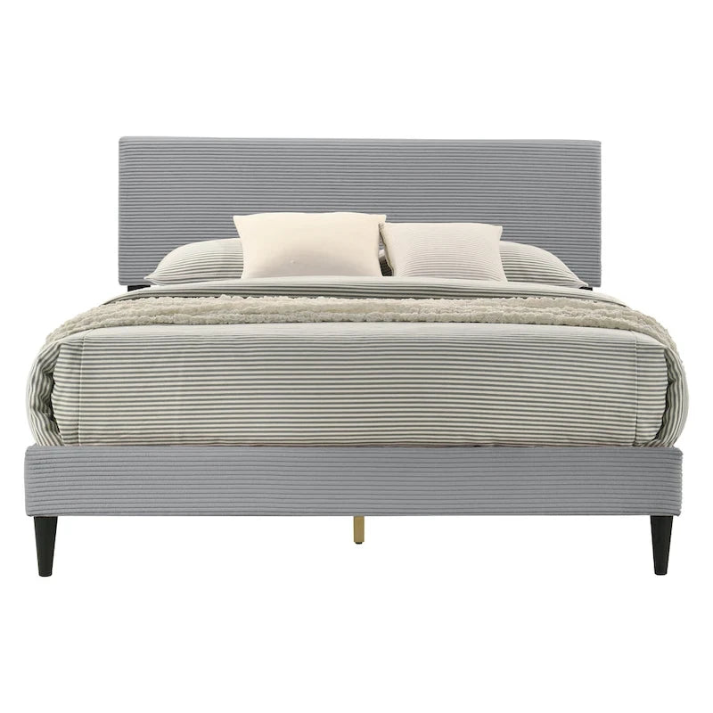 Letto a piattaforma Queen imbottito con testiera – Rosa / Crema / Grigio
