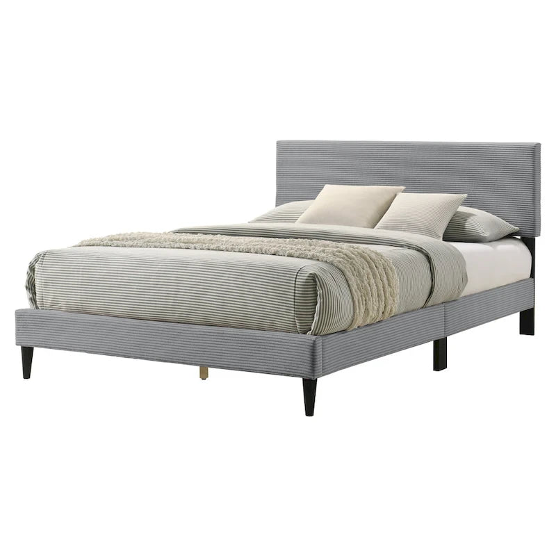 Letto a piattaforma Queen imbottito con testiera – Rosa / Crema / Grigio