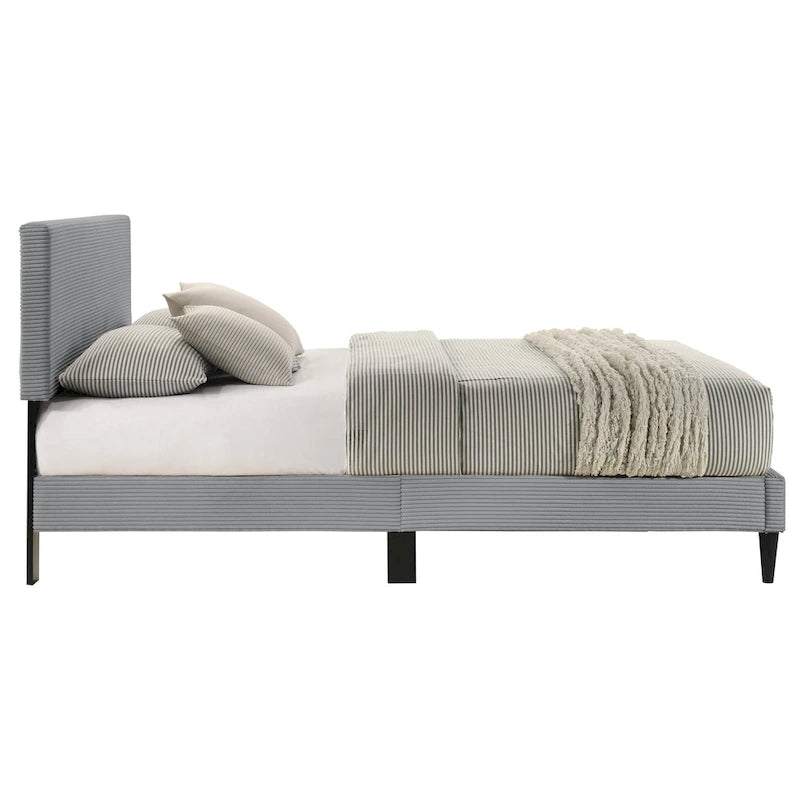 Letto a piattaforma Queen imbottito con testiera – Rosa / Crema / Grigio