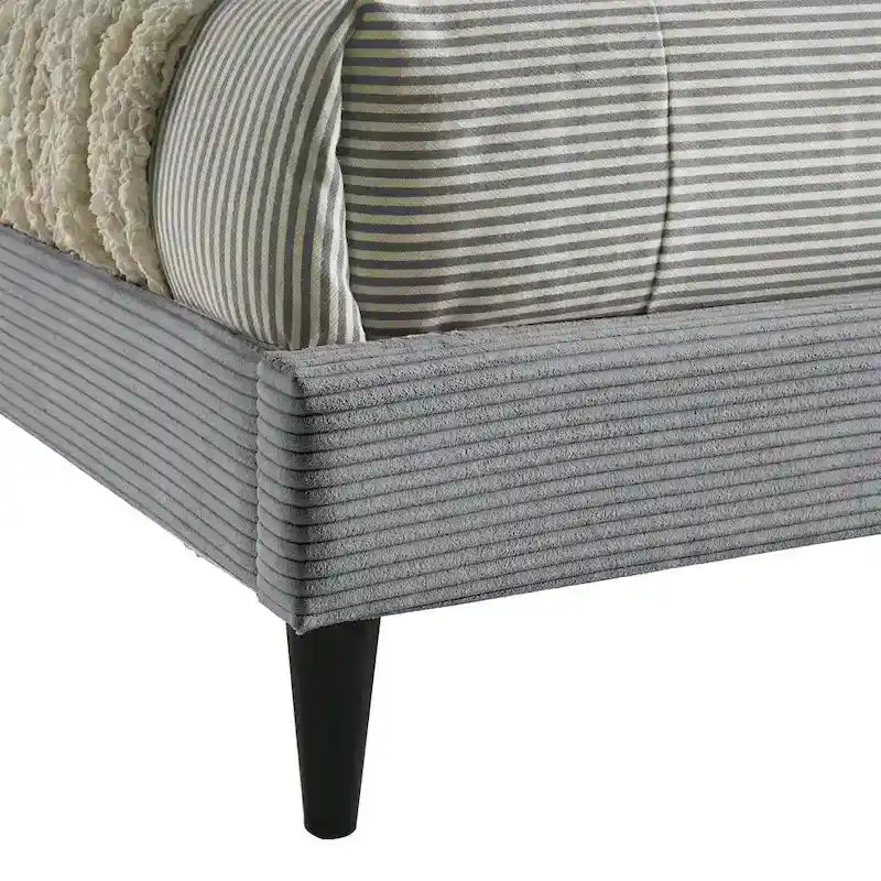 Letto a piattaforma Queen imbottito con testiera – Rosa / Crema / Grigio