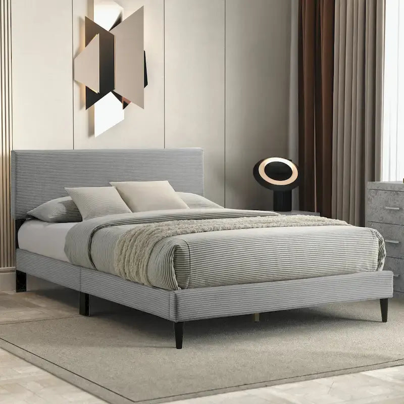 Letto a piattaforma Queen imbottito con testiera – Rosa / Crema / Grigio