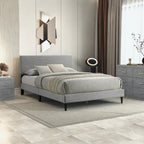 Letto a piattaforma Queen imbottito con testiera – Rosa / Crema / Grigio