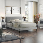 Letto a piattaforma Queen imbottito con testiera – Rosa / Crema / Grigio