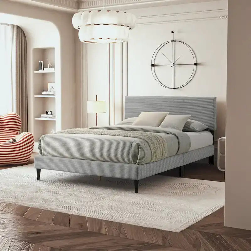 Letto a piattaforma Queen imbottito con testiera – Rosa / Crema / Grigio