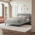 Letto a piattaforma Queen imbottito con testiera – Rosa / Crema / Grigio