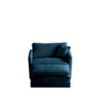 Poltrona d'accento in ciniglia blu con pouf, seduta singola