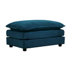 Poltrona d'accento in ciniglia blu con pouf, seduta singola