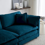 Poltrona d'accento in ciniglia blu con pouf, seduta singola