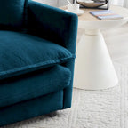 Poltrona d'accento in ciniglia blu con pouf, seduta singola
