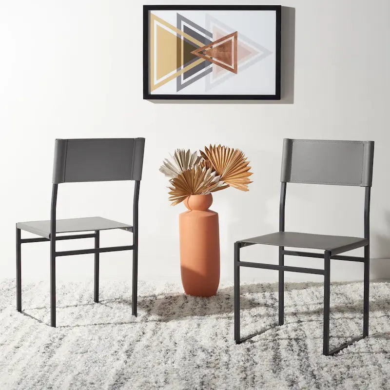 Sedie da Pranzo, Set da 2 – Seduta in Similpelle, Base in Metallo Nero, Stile Moderno