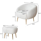 Poltrona a botte singola in velluto Teddy bianco con pouf