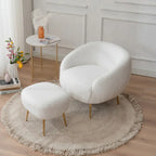 Poltrona a botte singola in velluto Teddy bianco con pouf