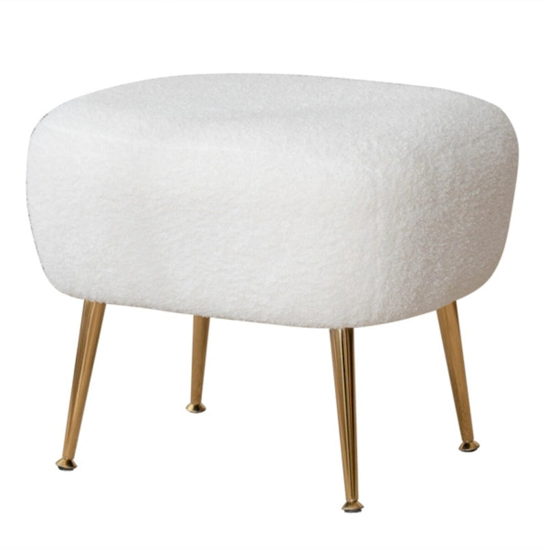 Poltrona a botte singola in velluto Teddy bianco con pouf