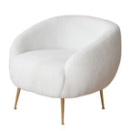 Poltrona a botte singola in velluto Teddy bianco con pouf