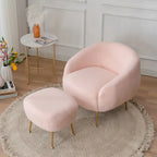 Poltrona a botte singola in velluto Teddy bianco con pouf