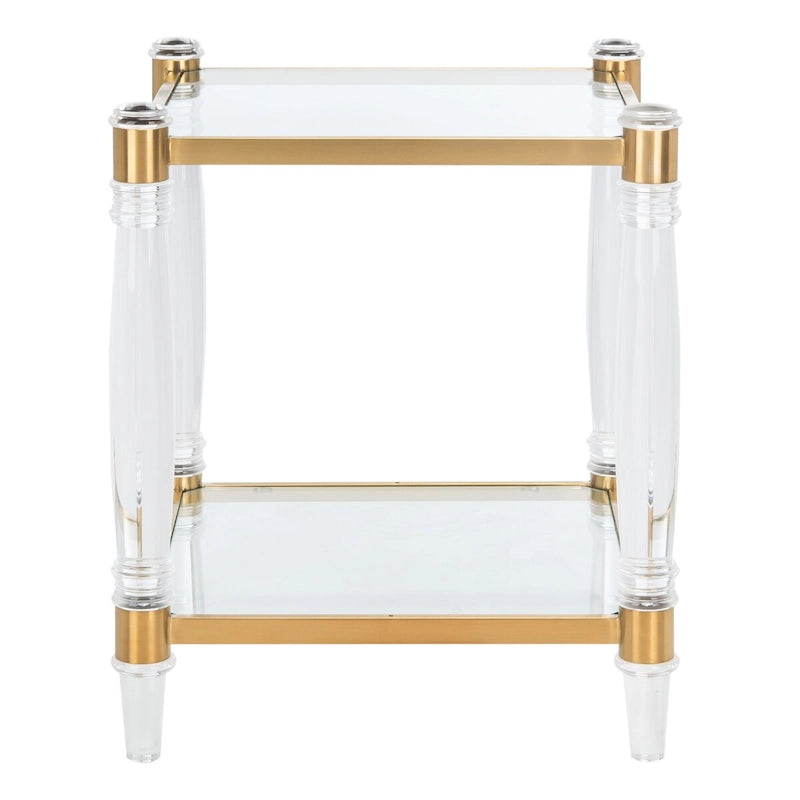 Tavolino d'appoggio con gambe in acrilico e piano in vetro, Ottone/Argento – 50,8 cm L x 50,8 cm P x 61 cm H
