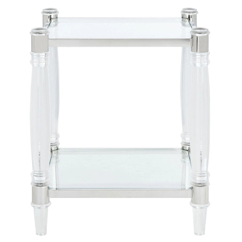 Tavolino d'appoggio con gambe in acrilico e piano in vetro, Ottone/Argento – 50,8 cm L x 50,8 cm P x 61 cm H
