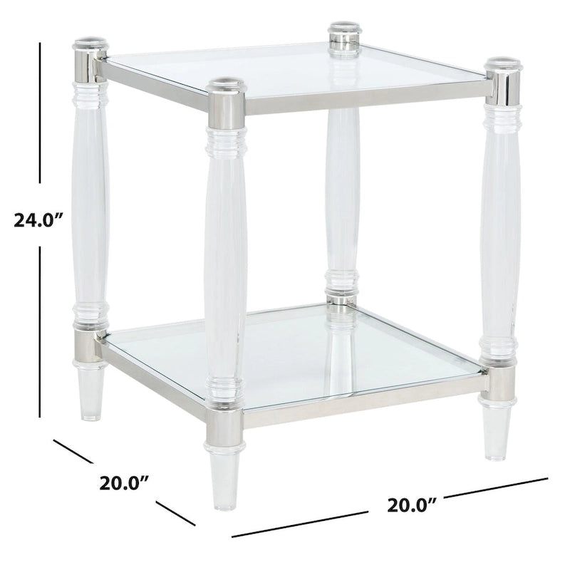 Tavolino d'appoggio con gambe in acrilico e piano in vetro, Ottone/Argento – 50,8 cm L x 50,8 cm P x 61 cm H