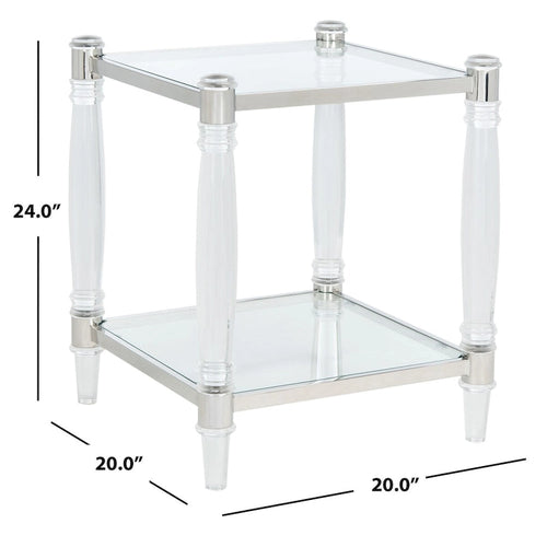 Tavolino d'appoggio con gambe in acrilico e piano in vetro, Ottone/Argento – 50,8 cm L x 50,8 cm P x 61 cm H