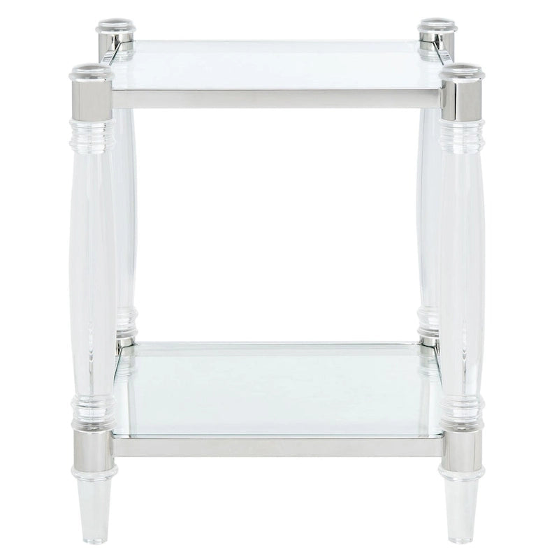 Tavolino d'appoggio con gambe in acrilico e piano in vetro, Ottone/Argento – 50,8 cm L x 50,8 cm P x 61 cm H