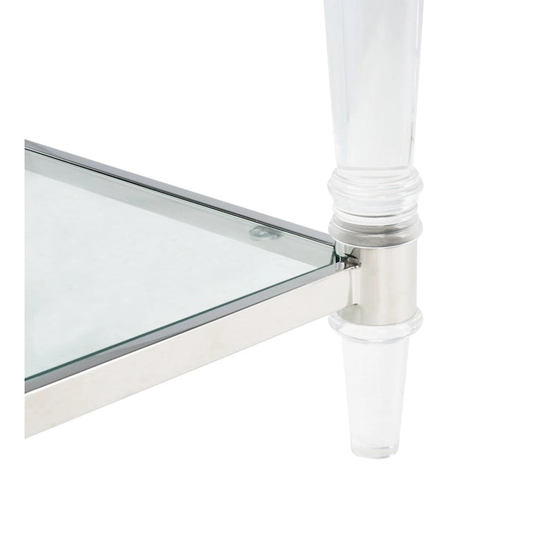 Tavolino d'appoggio con gambe in acrilico e piano in vetro, Ottone/Argento – 50,8 cm L x 50,8 cm P x 61 cm H