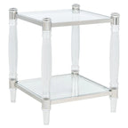 Tavolino d'appoggio con gambe in acrilico e piano in vetro, Ottone/Argento – 50,8 cm L x 50,8 cm P x 61 cm H