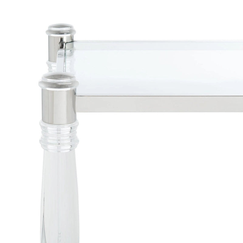 Tavolino d'appoggio con gambe in acrilico e piano in vetro, Ottone/Argento – 50,8 cm L x 50,8 cm P x 61 cm H