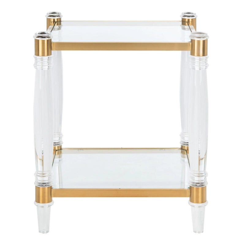 Tavolino d'appoggio con gambe in acrilico e piano in vetro, Ottone/Argento – 50,8 cm L x 50,8 cm P x 61 cm H