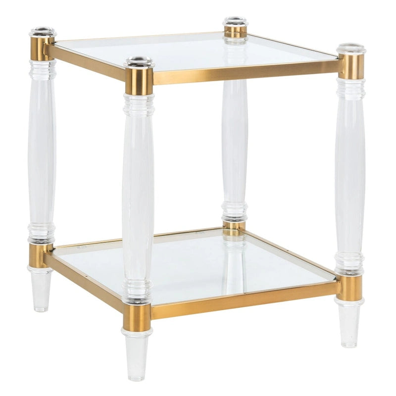 Tavolino d'appoggio con gambe in acrilico e piano in vetro, Ottone/Argento – 50,8 cm L x 50,8 cm P x 61 cm H